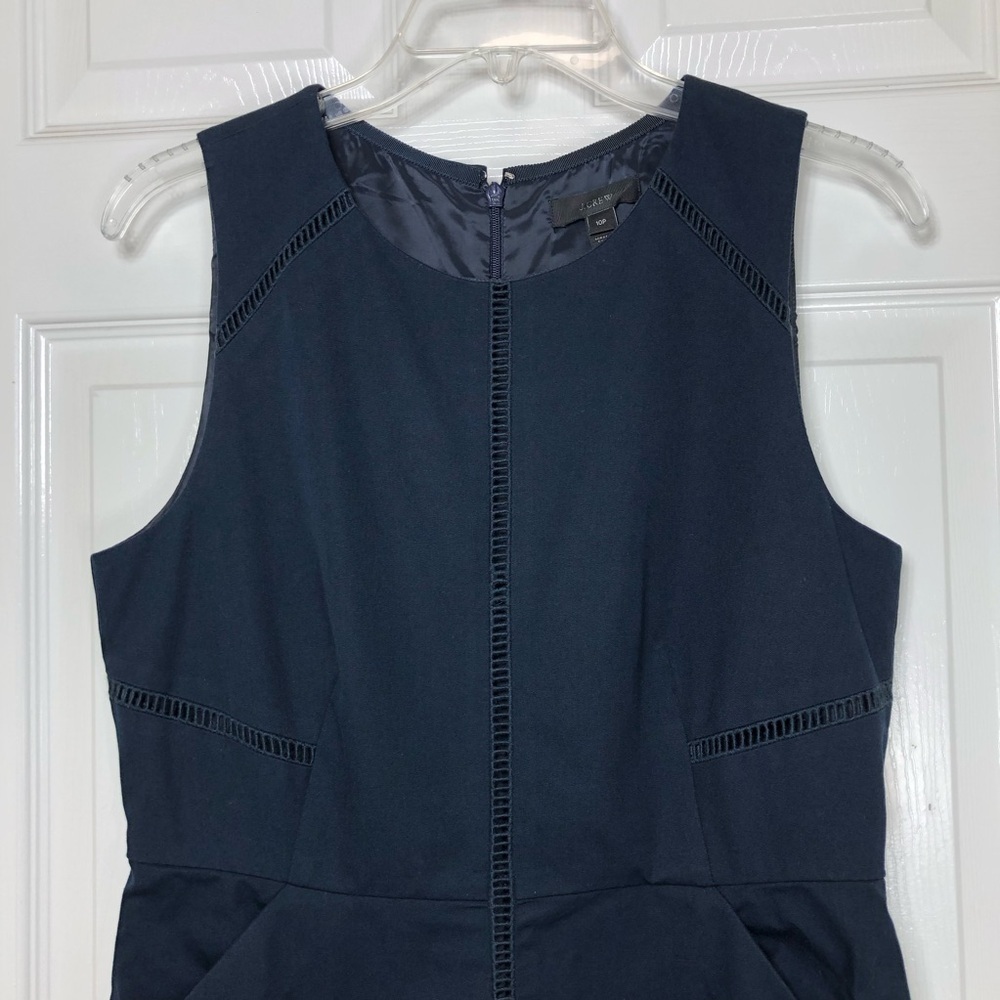 J Crew Cotton Blend Navy Blue Ladder Stitch Pockets Sheath Career Dress 10P - Picture 3 of 15